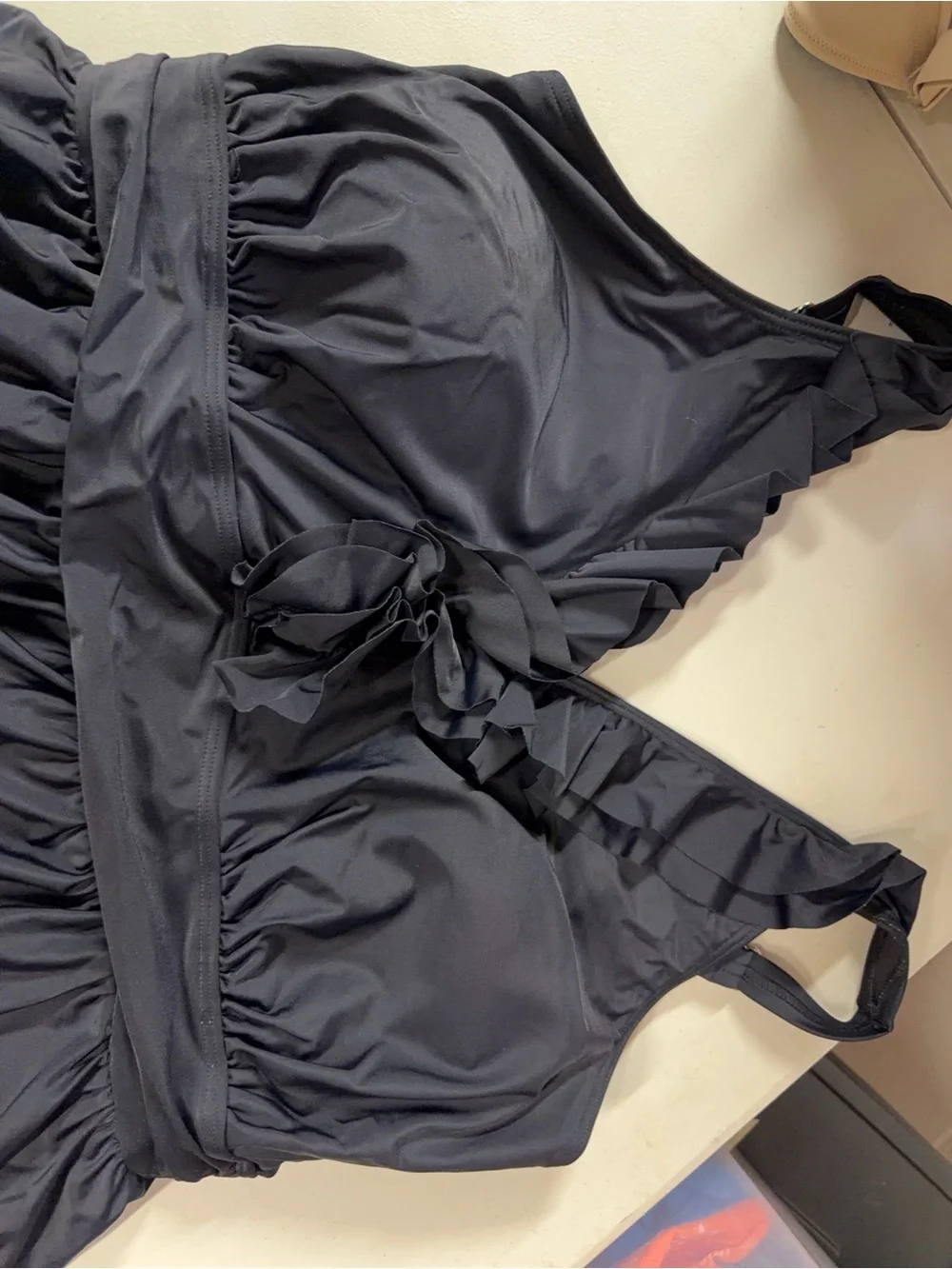 Black Ruffled V-Neck Swimdress Bloom Chic 22-24 plus size